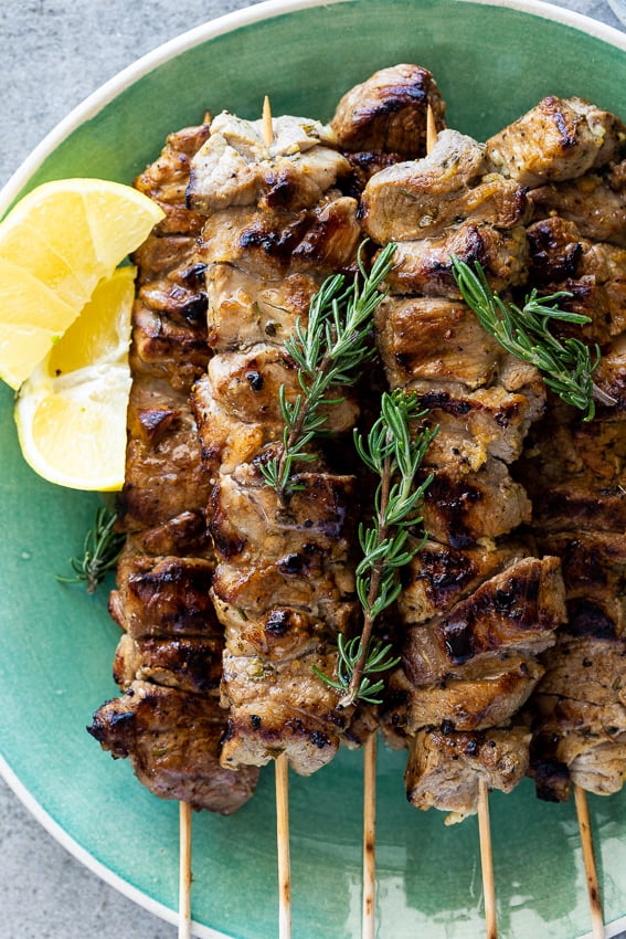 Lemon-Pepper Pork Souvlaki with Oregano