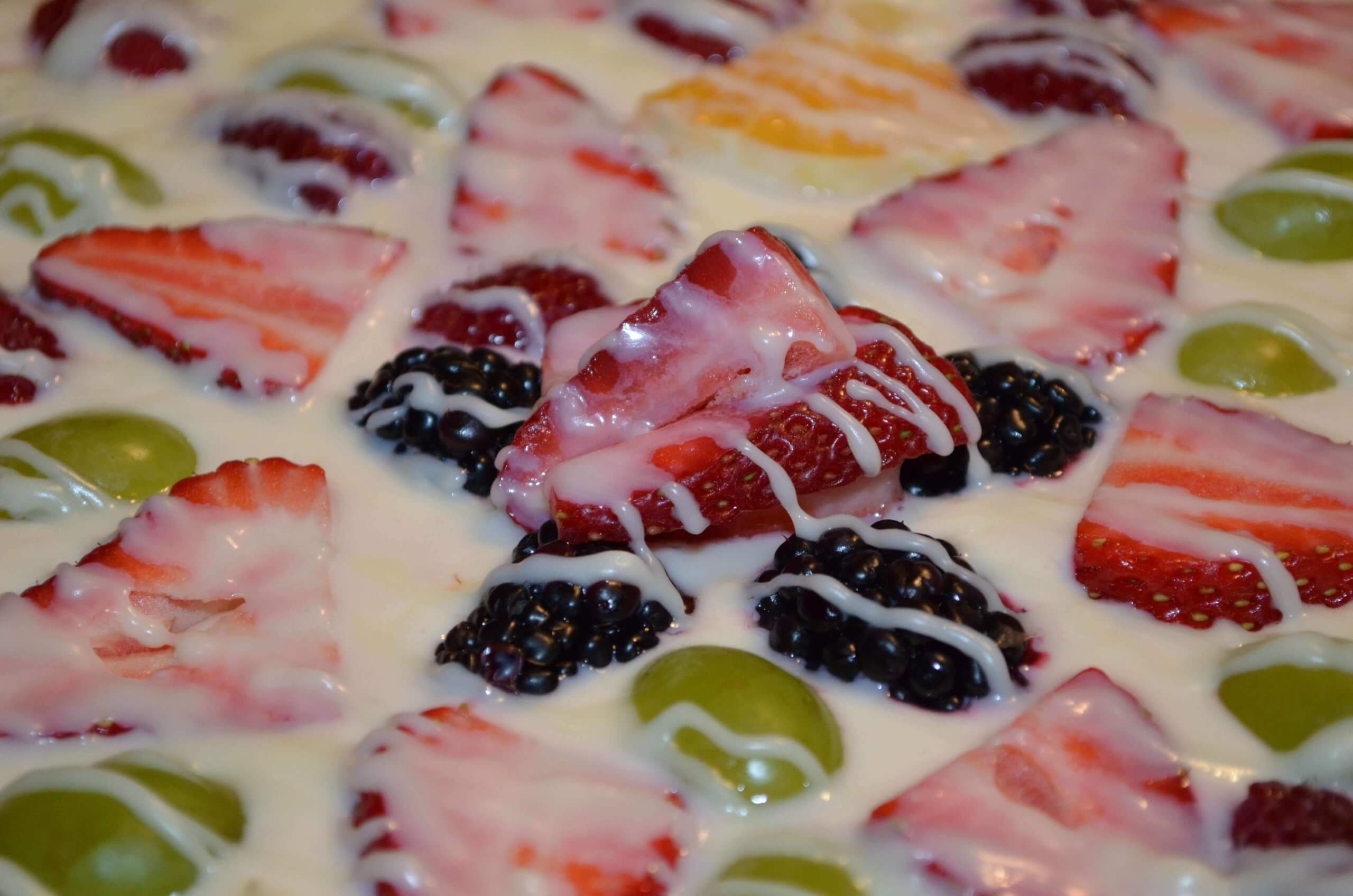 Fruit 'Confetti' Dessert Pizza with Yogurt Drizzle