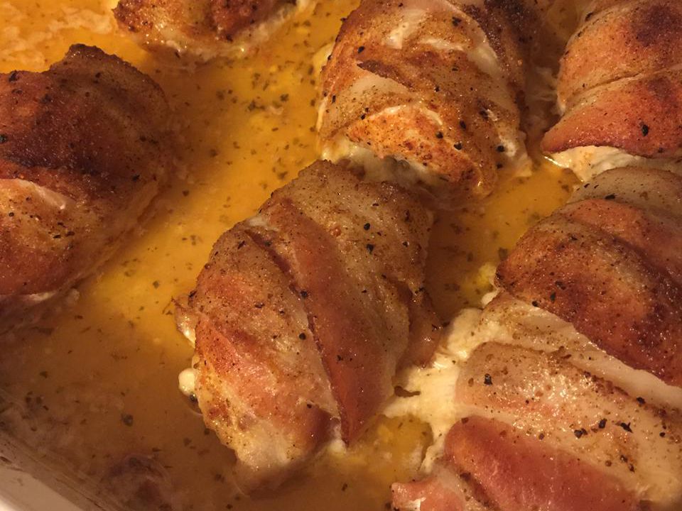Smoky Bacon and Chive Stuffed Chicken Breast with Herb Cream Sauce