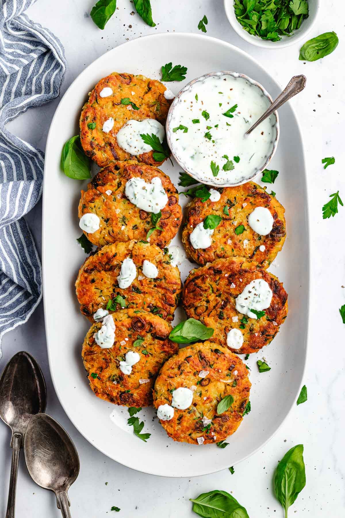 Chickpea and Herb Fritters with Lemon Dill Yogurt
