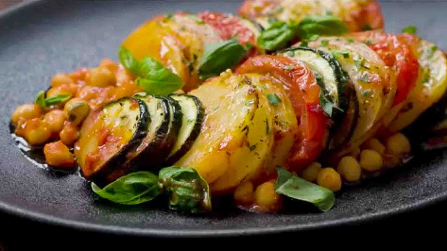 Chickpea and Vegetable Layered Casserole with Fresh Herbs