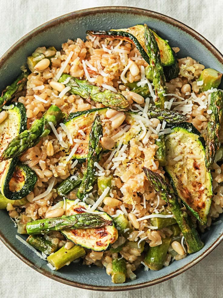 Tahini-Glazed Farro Bowl with Summer Vegetables