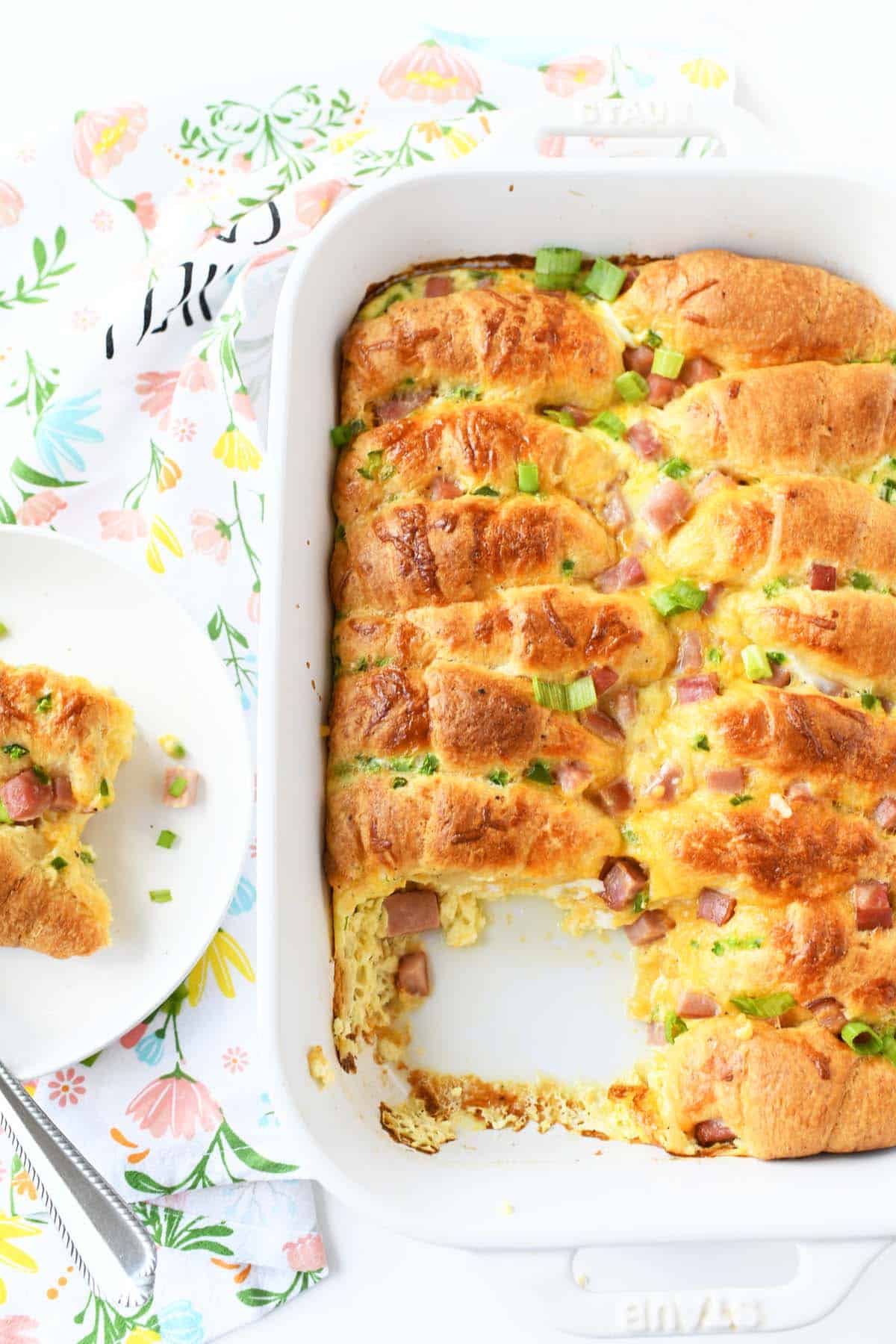 Baked Crescent Roll Breakfast Casserole with Ham and Swiss