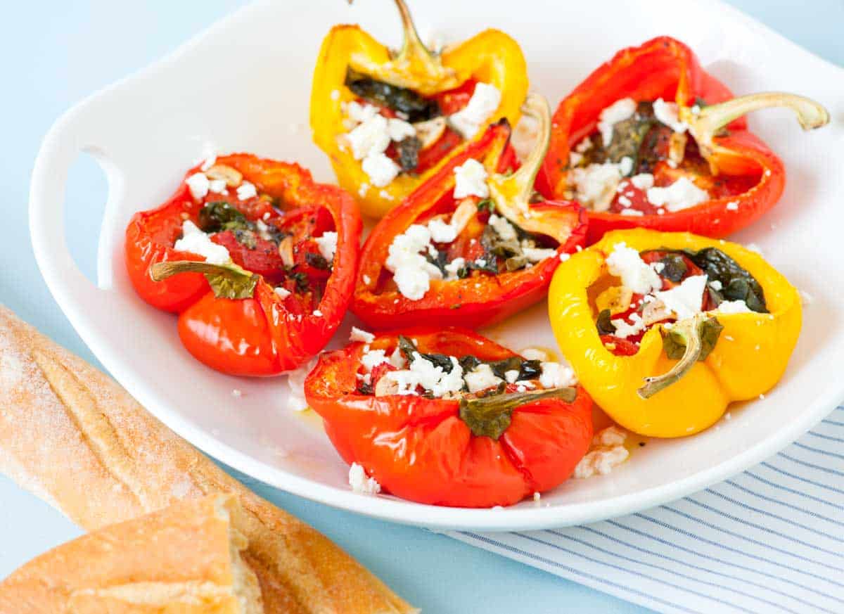 Ricotta-Stuffed Bell Peppers with Tomato Basil Sauce