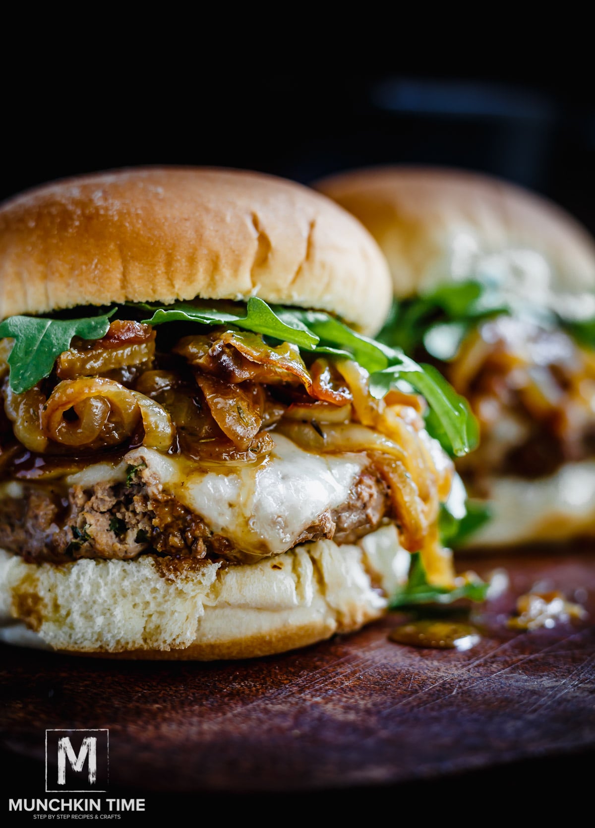 Grilled Bourbon-Balsamic Burger with Caramelized Onions