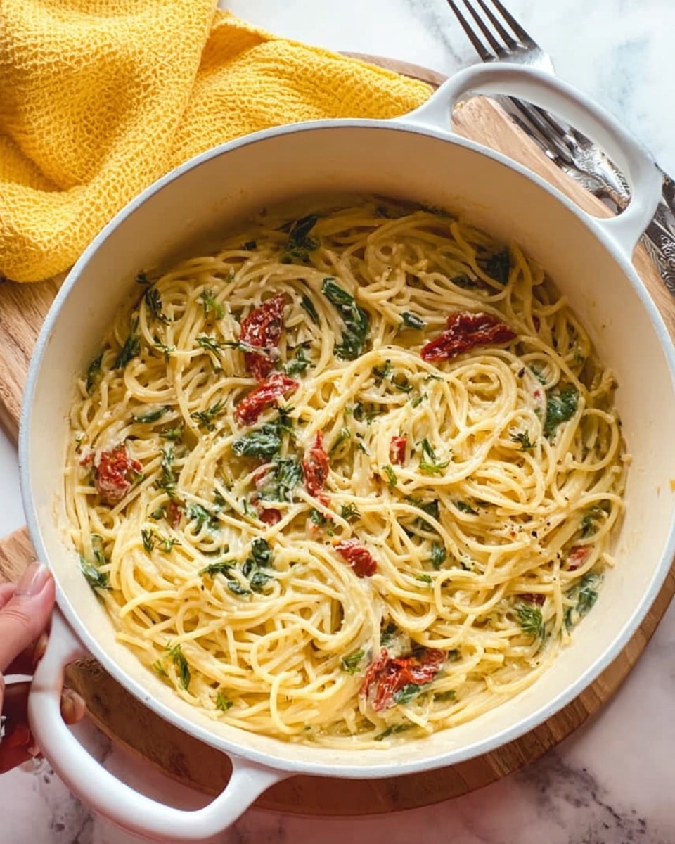 One-Pot Tuscan Pasta with Sun-Dried Tomatoes and Spinach