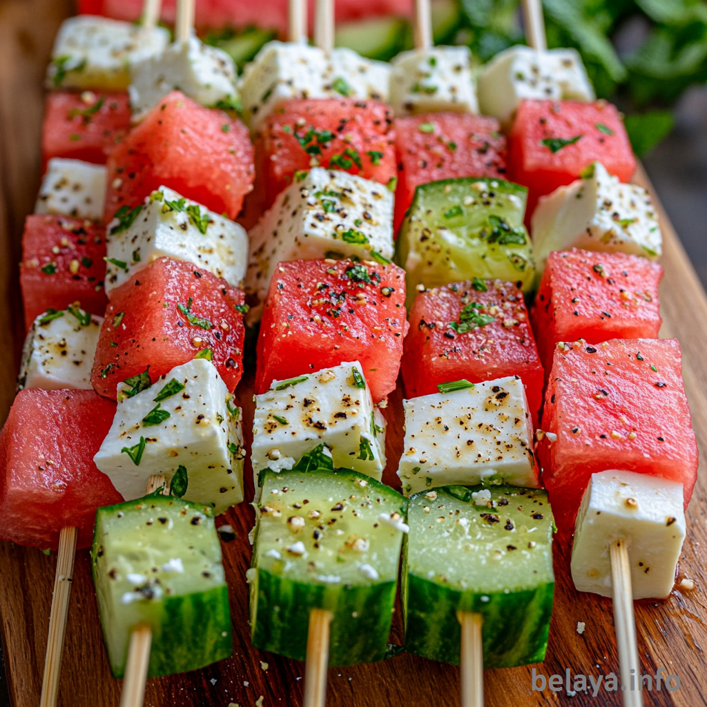 Watermelon-Cucumber Fruit Skewers with Honey-Lime Dip