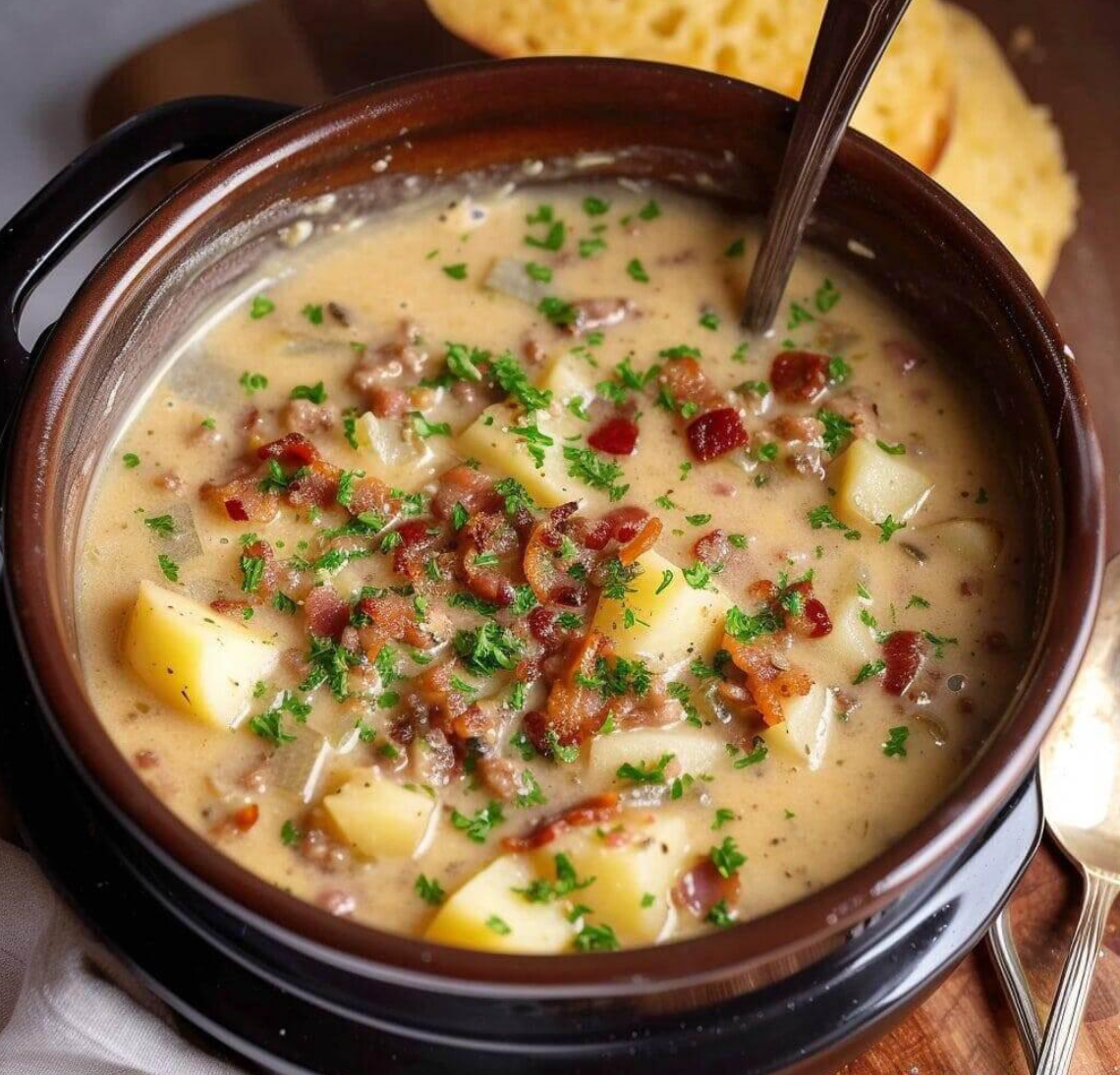 Slow-Cooker Creamy Mashed Potato Soup with Smoked Bacon