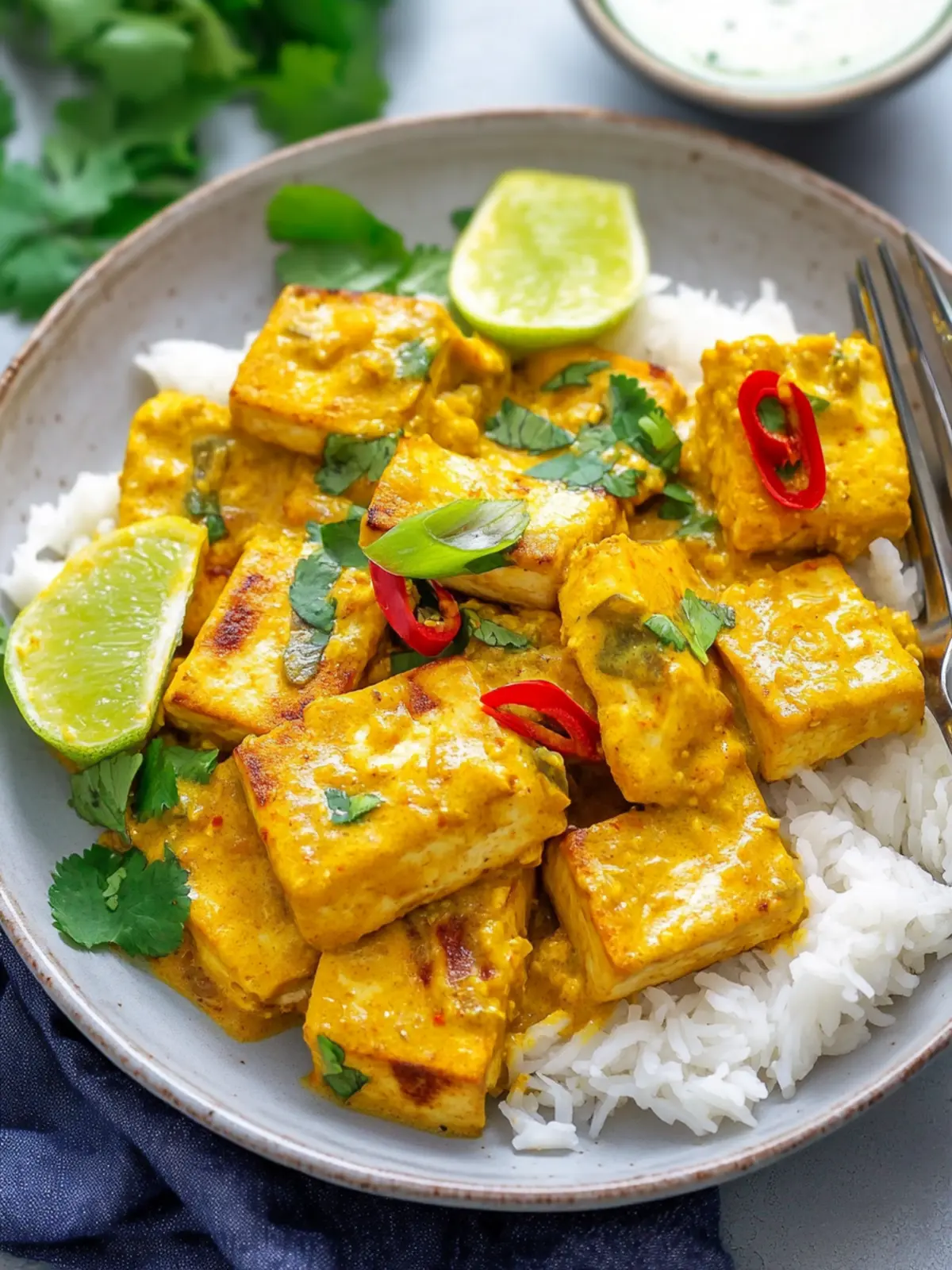 Pan-Fried Tofu with Lemongrass and Coconut Curry Sauce