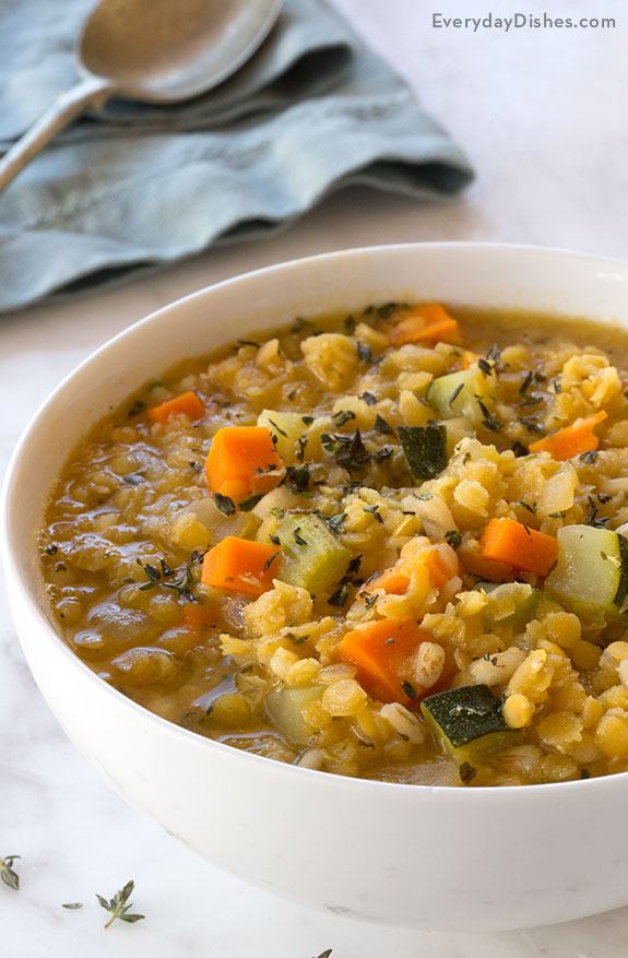 Tadka-Infused Red Lentil and Vegetable Soup
