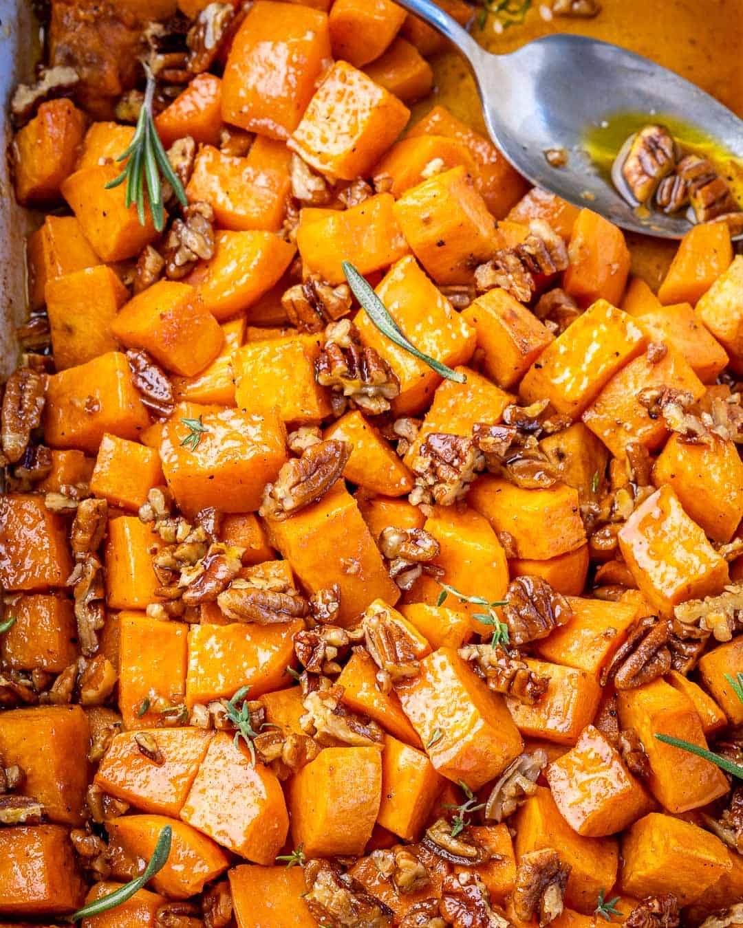 Maple-Roasted Sweet Potatoes with Pecans and Thyme