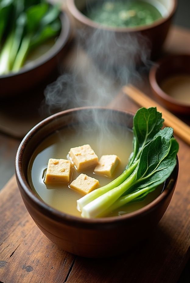 Zhenghe White Tea Miso Soup with Tofu and Bok Choy