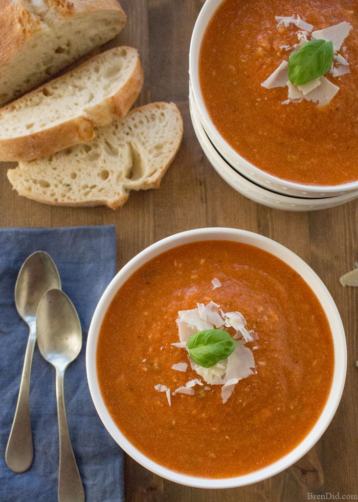 Slow-Cooker Tomato Basil Soup with Parmesan Crisps