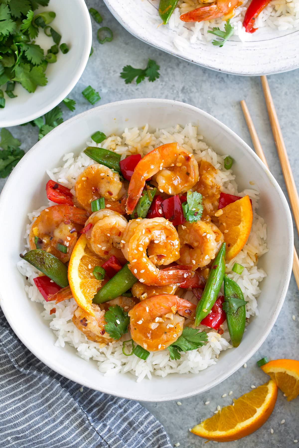 Shrimp with Bright Aperol-Orange Reduction and Crispy Herb Croutons