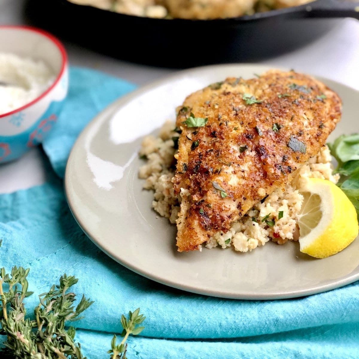 Crisp-Crust Chicken with Herb-Infused Cauliflower Mash