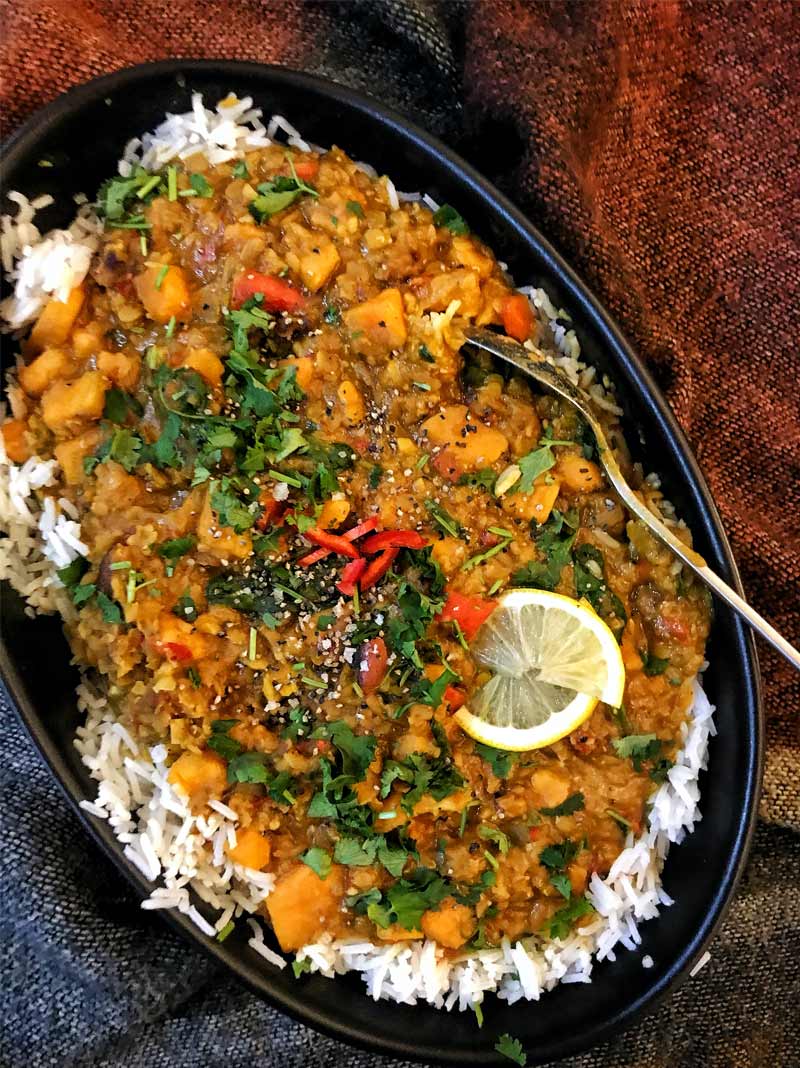 Coconut-Curry Simmered Sweet Potato and Carrot with Tofu