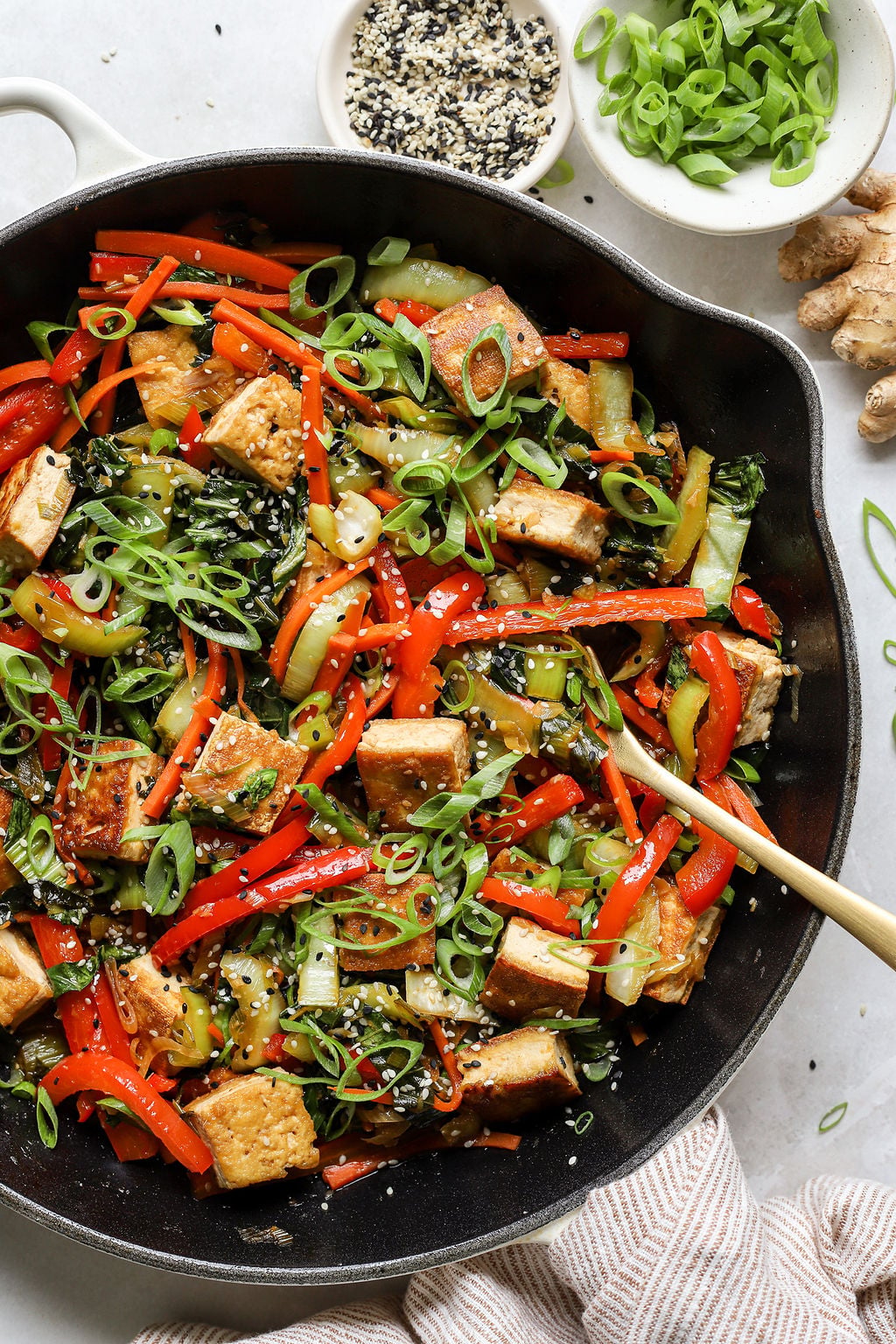 Asian Tofu Stir-Fry with Bok Choy and Rice Noodles