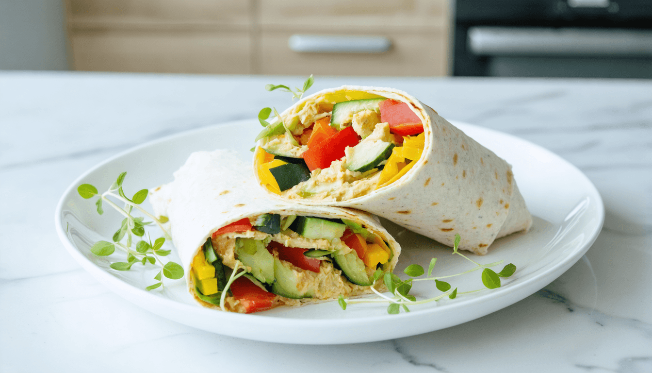 Hummus-Stuffed Veggie Wraps with Shredded Carrots