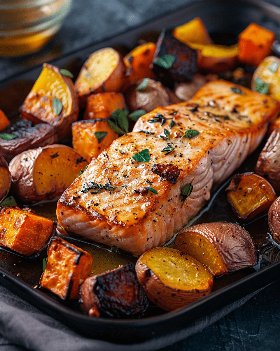 Maple-Dijon Glazed Salmon with Roasted Vegetables