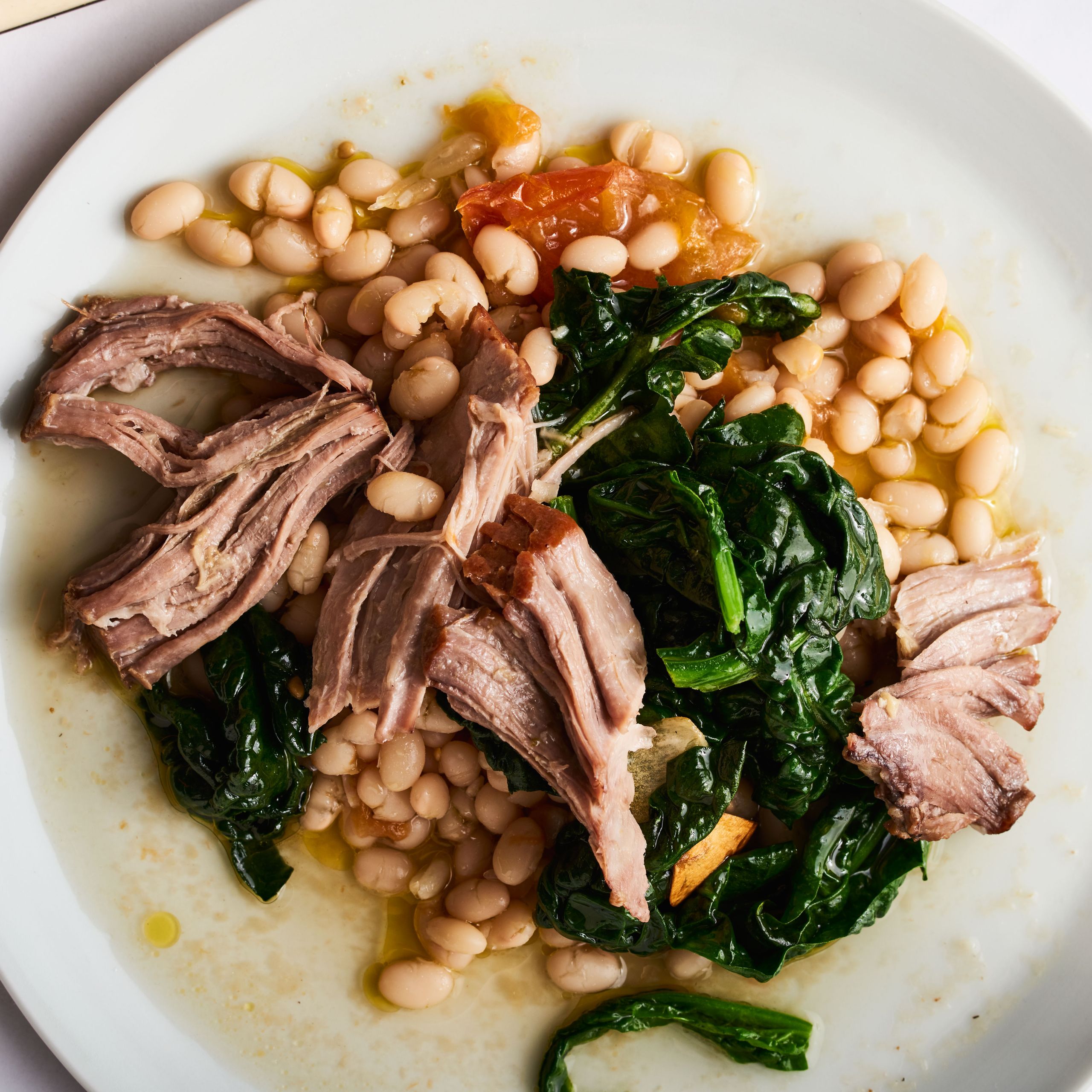 Baked Smoky Pork Shoulder with Collard Greens and White Beans