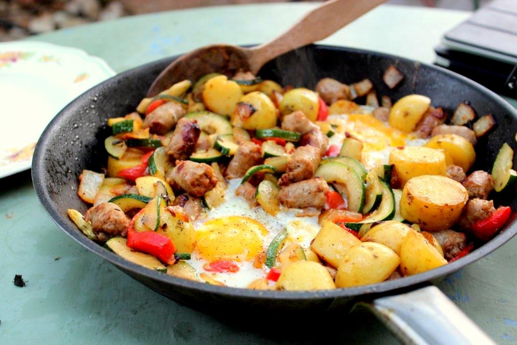 Savory Potato and Sausage Hash with Fried Eggs