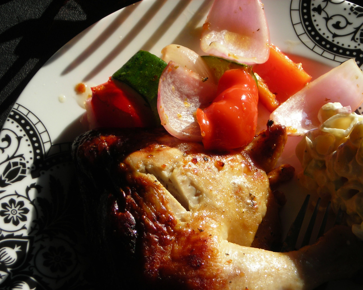 Grilled Lemon-Dill Chicken with Roasted Summer Vegetables