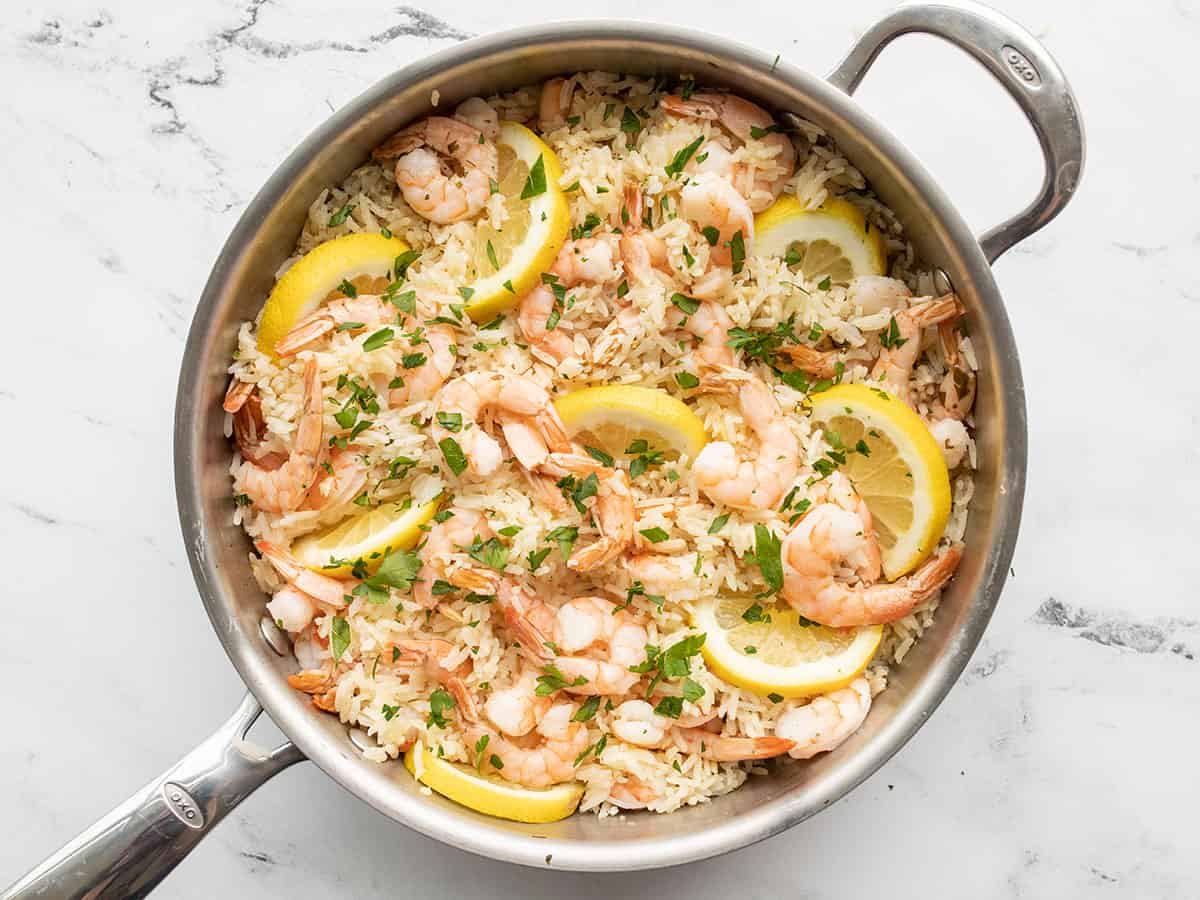 One-Pan Garlic Shrimp with Lemon and Rice