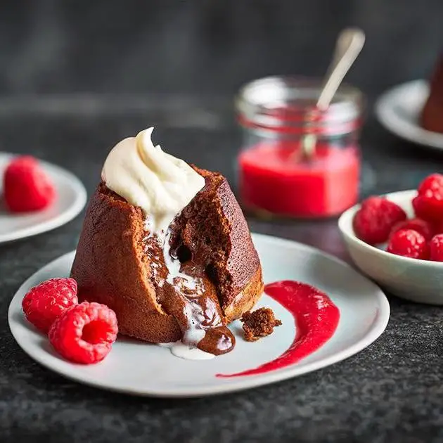 Warm Chocolate Fondant with Raspberry Coulis