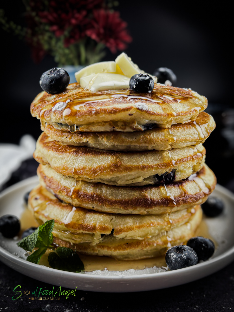 Golden Cornmeal Pancakes with Blueberry Compote