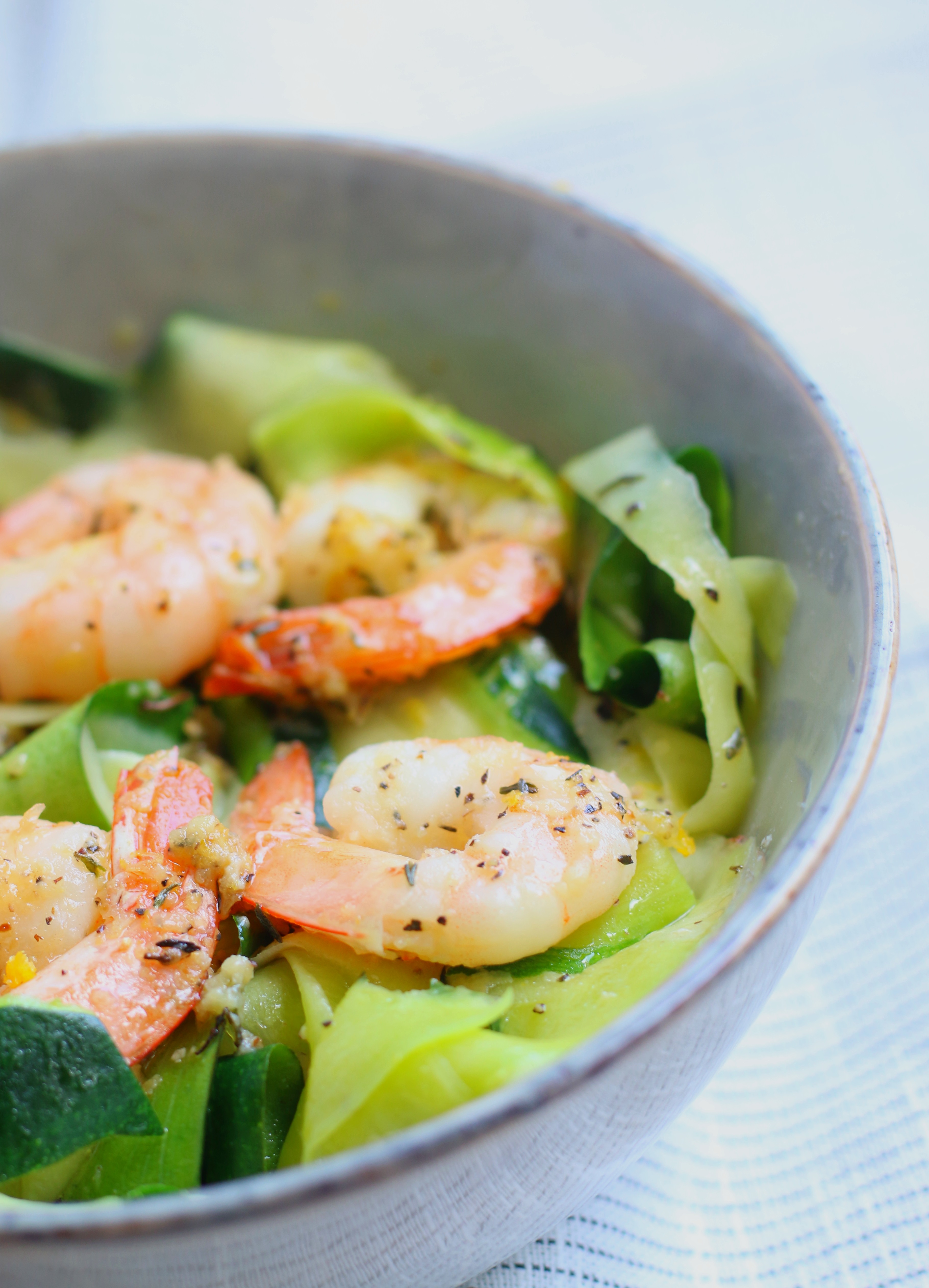Sautéed Shrimp with Zucchini Ribbons and Basil