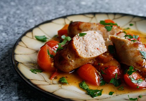 Baked Italian Sausage with Roasted Tomatoes and Olives
