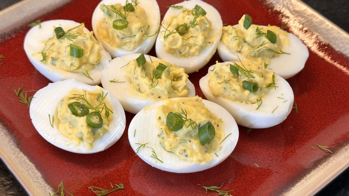 Dill-Infused Deviled Eggs with Chive Garnish