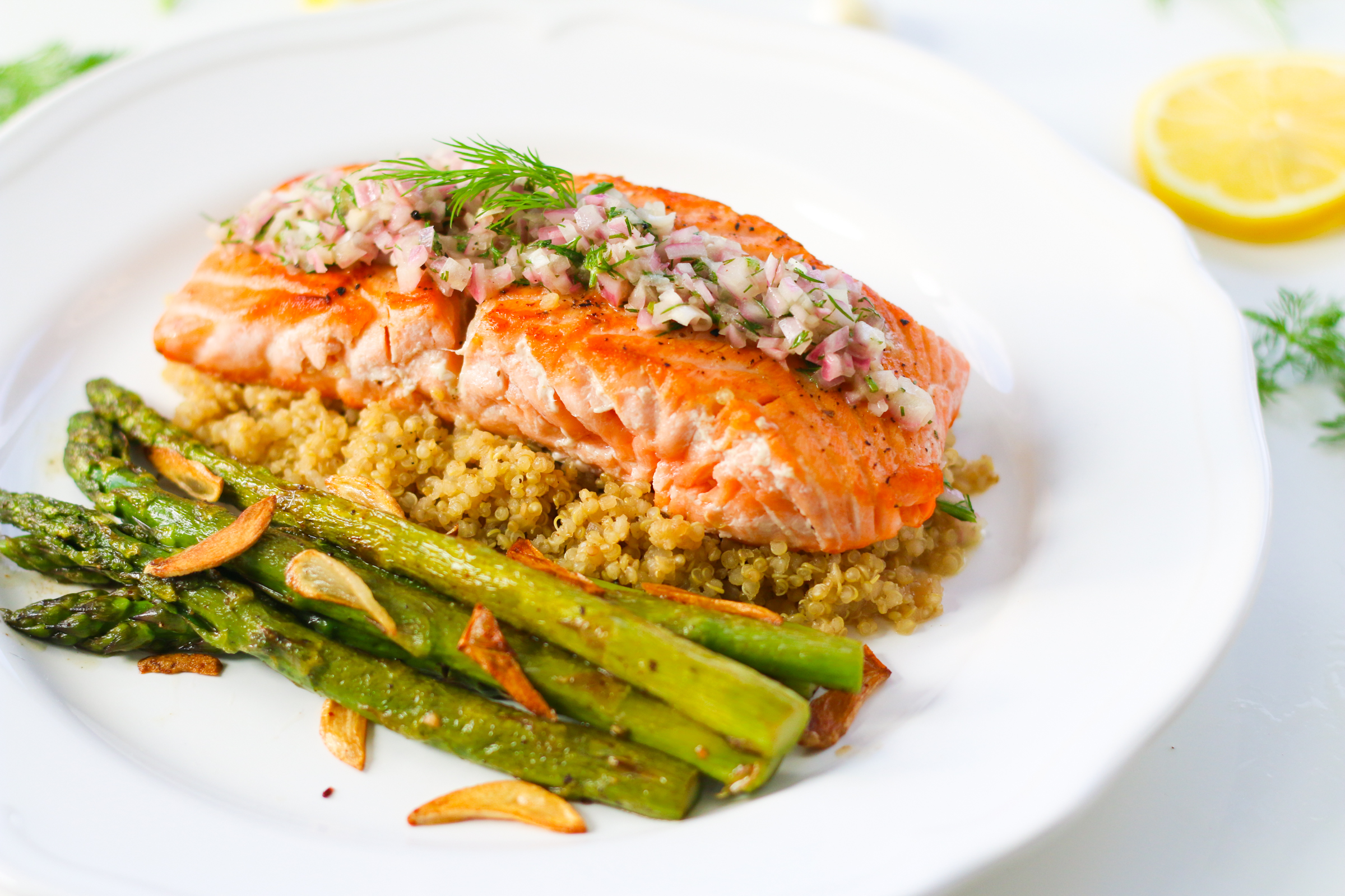 Maple-Glazed Salmon with Asparagus and Quinoa Pilaf