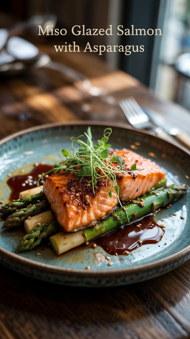 Miso-Glazed Salmon with Roasted Sweet Potato and Asparagus