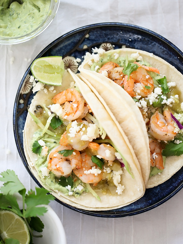 Citrus and Chili Shrimp Tacos with Avocado Crema