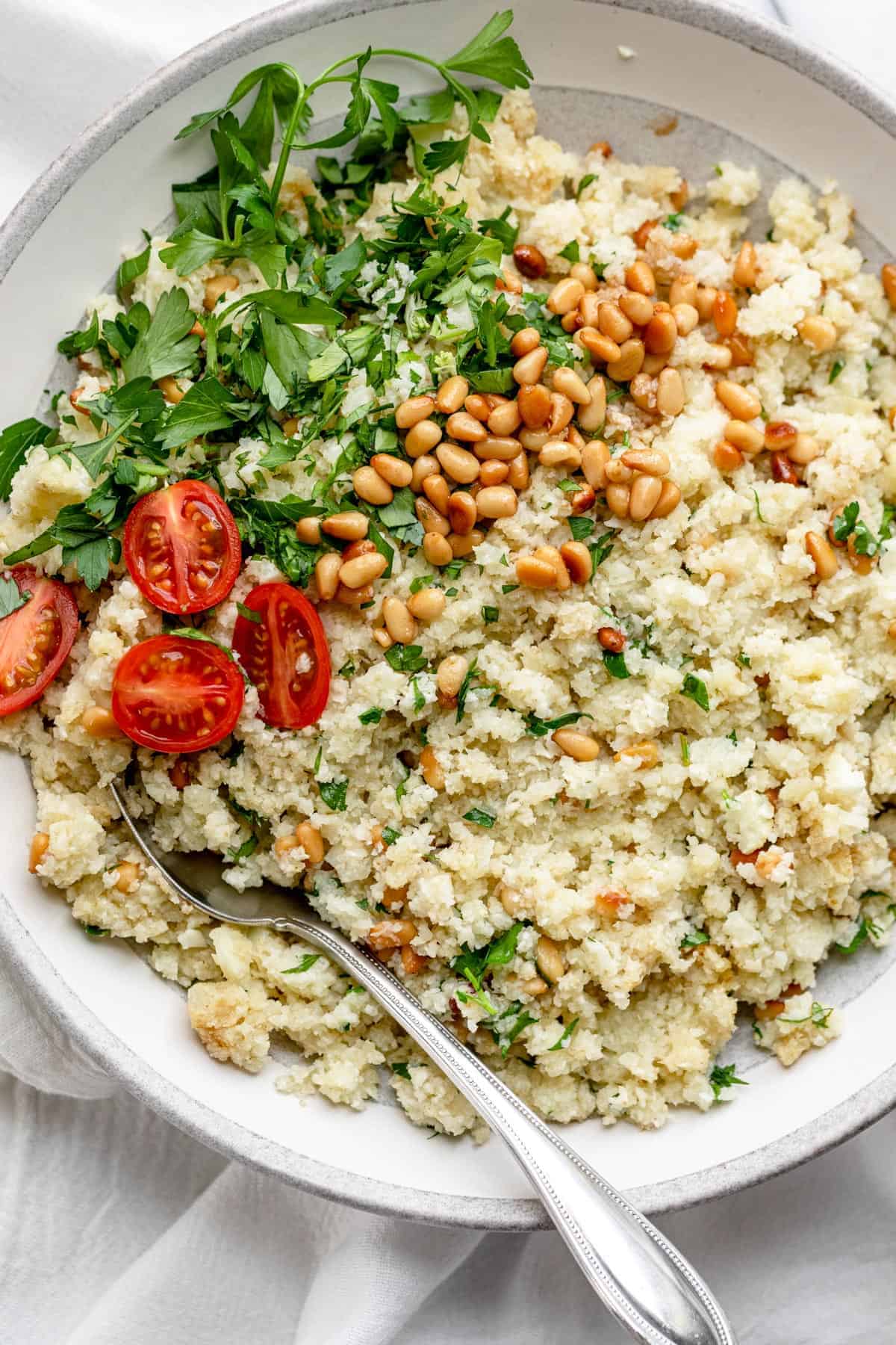 Mediterranean Cauliflower Rice with Lemon Zest