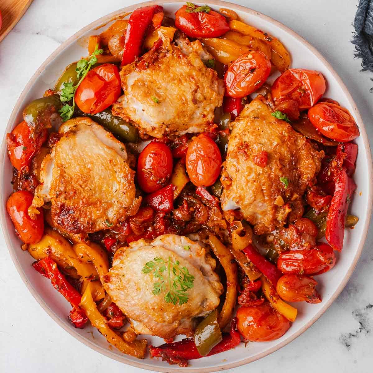 Pan-Seared Chicken Thighs with Spicy Tomato-Pepper Sauce