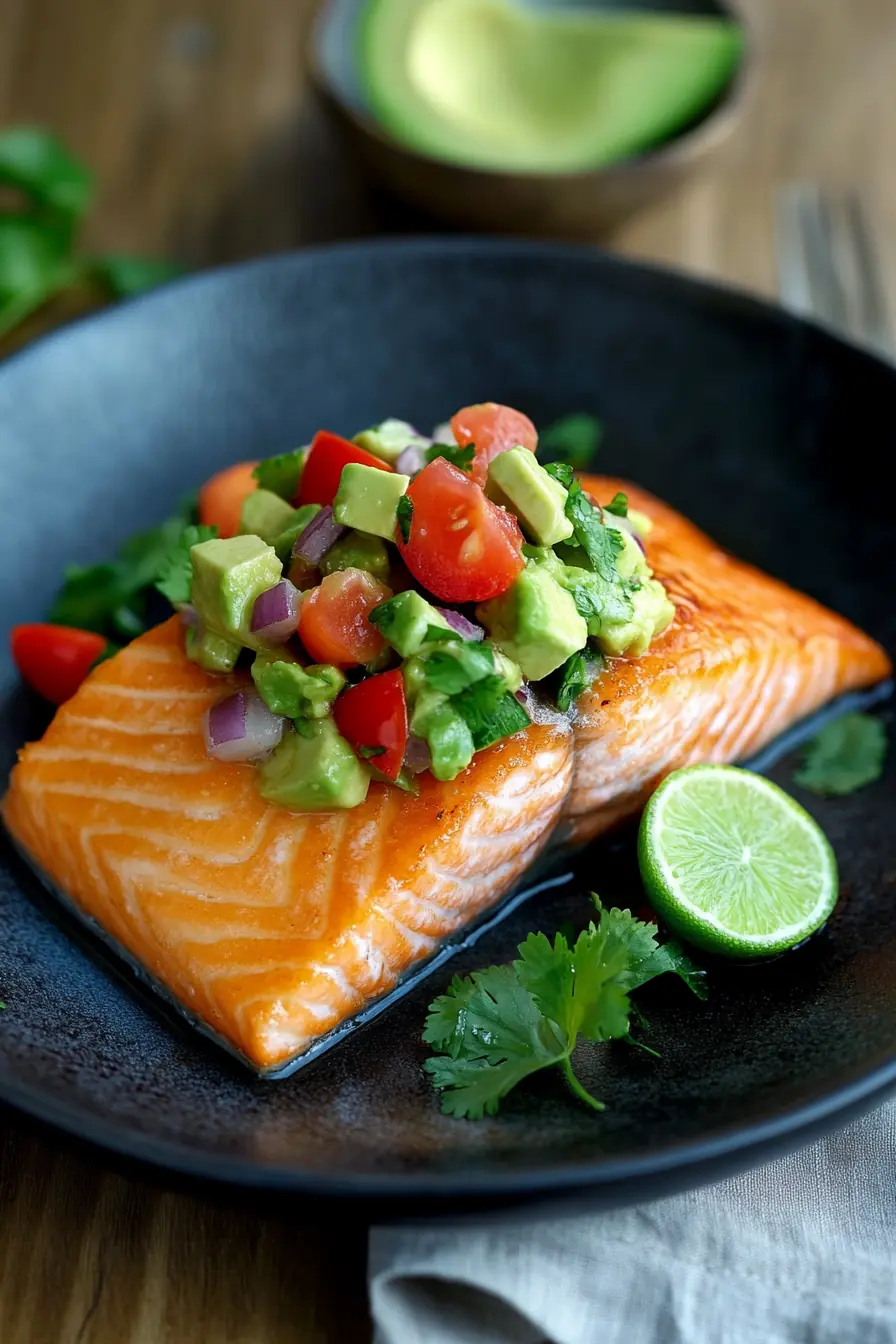 Pan-Seared Salmon with Avocado-Cilantro Lime Sauce