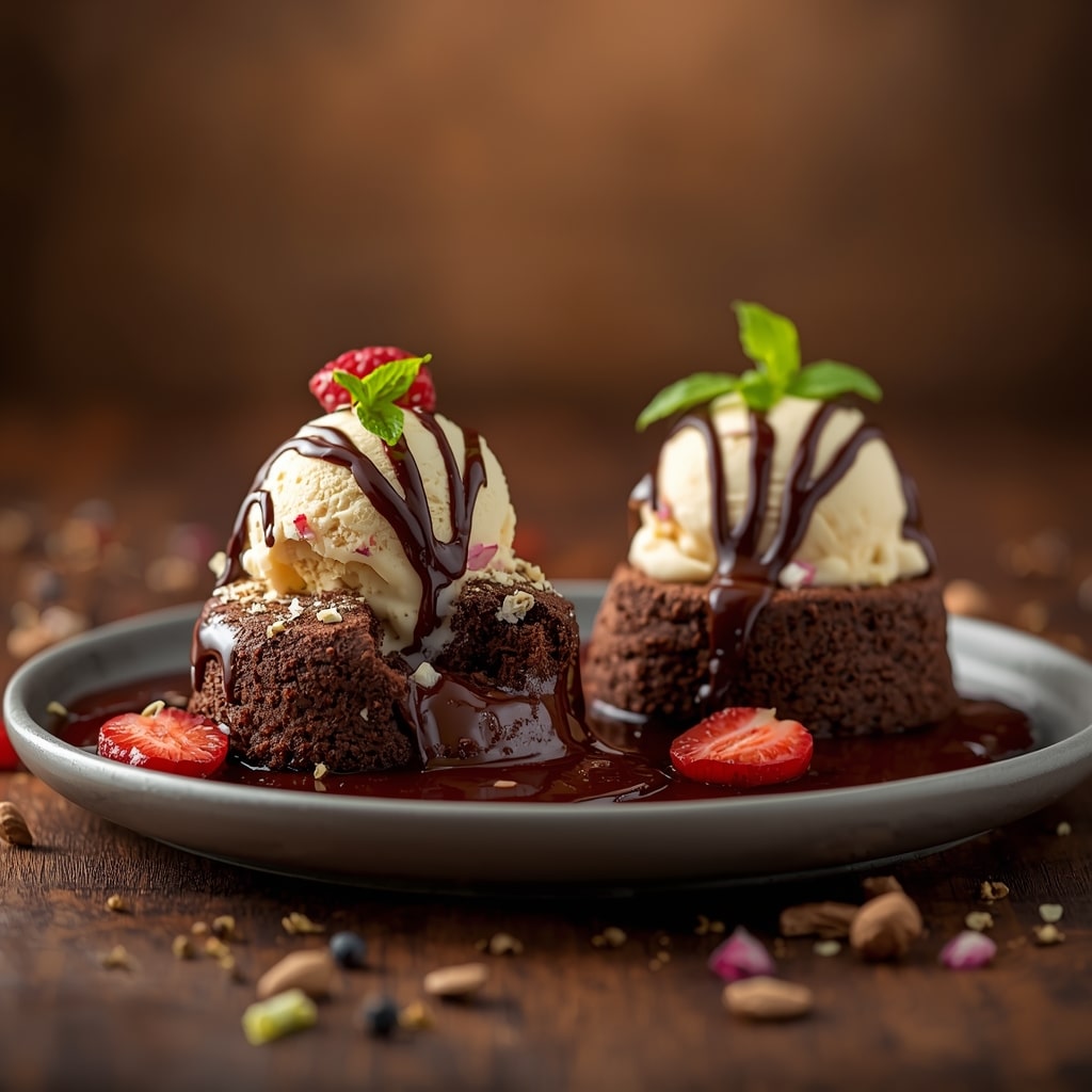 Rich Chocolate Lava Cakes with Vanilla Ice Cream