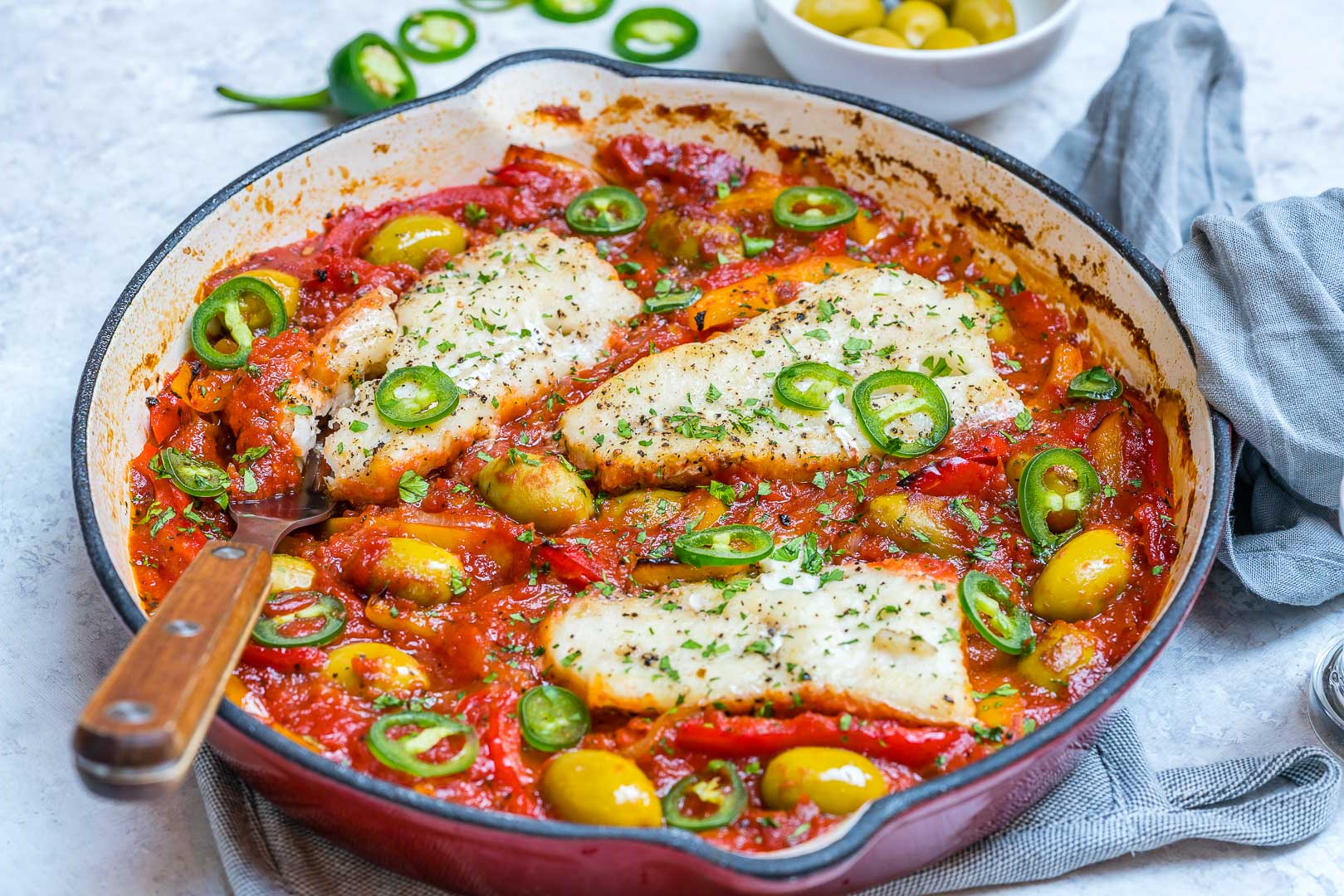 Baked Cod with Tomato-Olive Relish and Lemon Zest