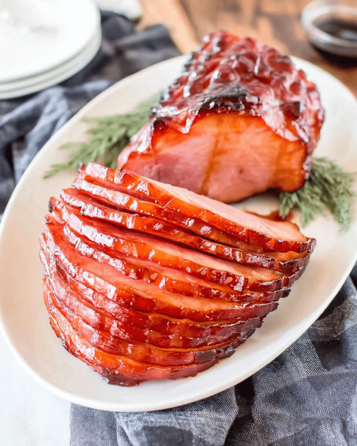Maple-Glazed Ham with Mustard and Clove Studs