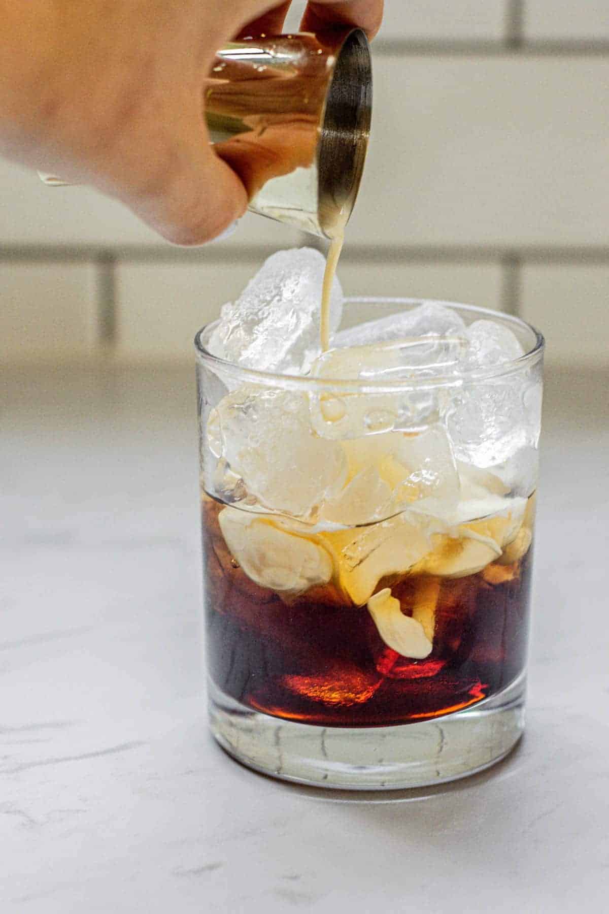 Creamy Amaretto White Russian with Vodka and Heavy Cream