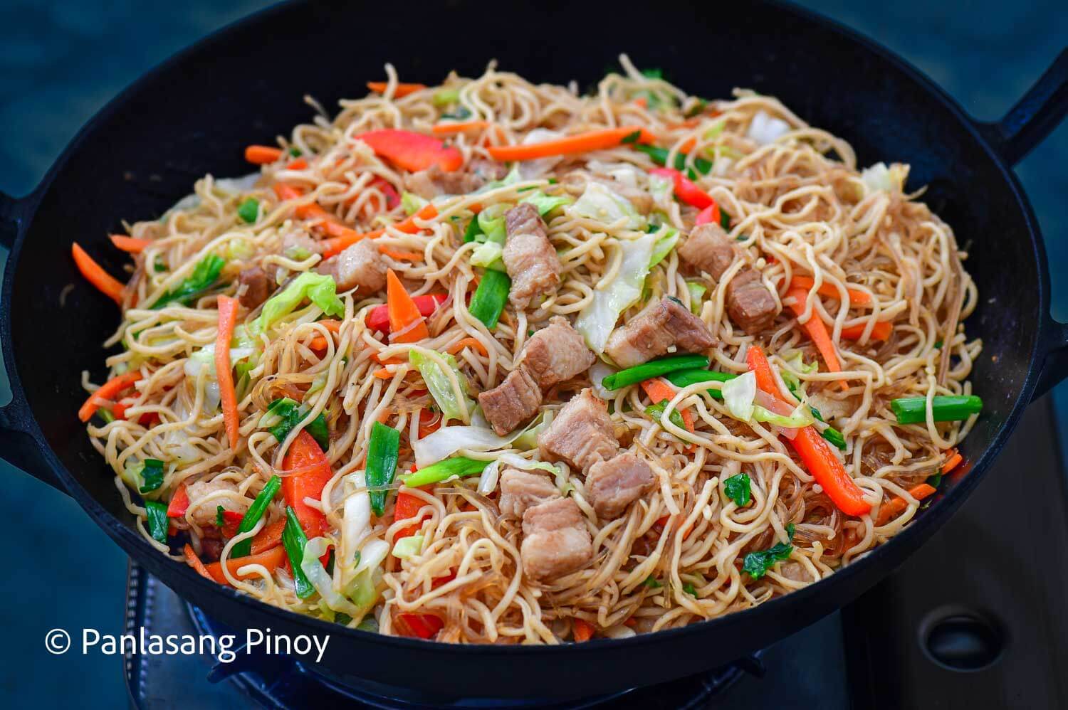 Stir-Fried Pancit with Chicken, Pork, and Mixed Vegetables