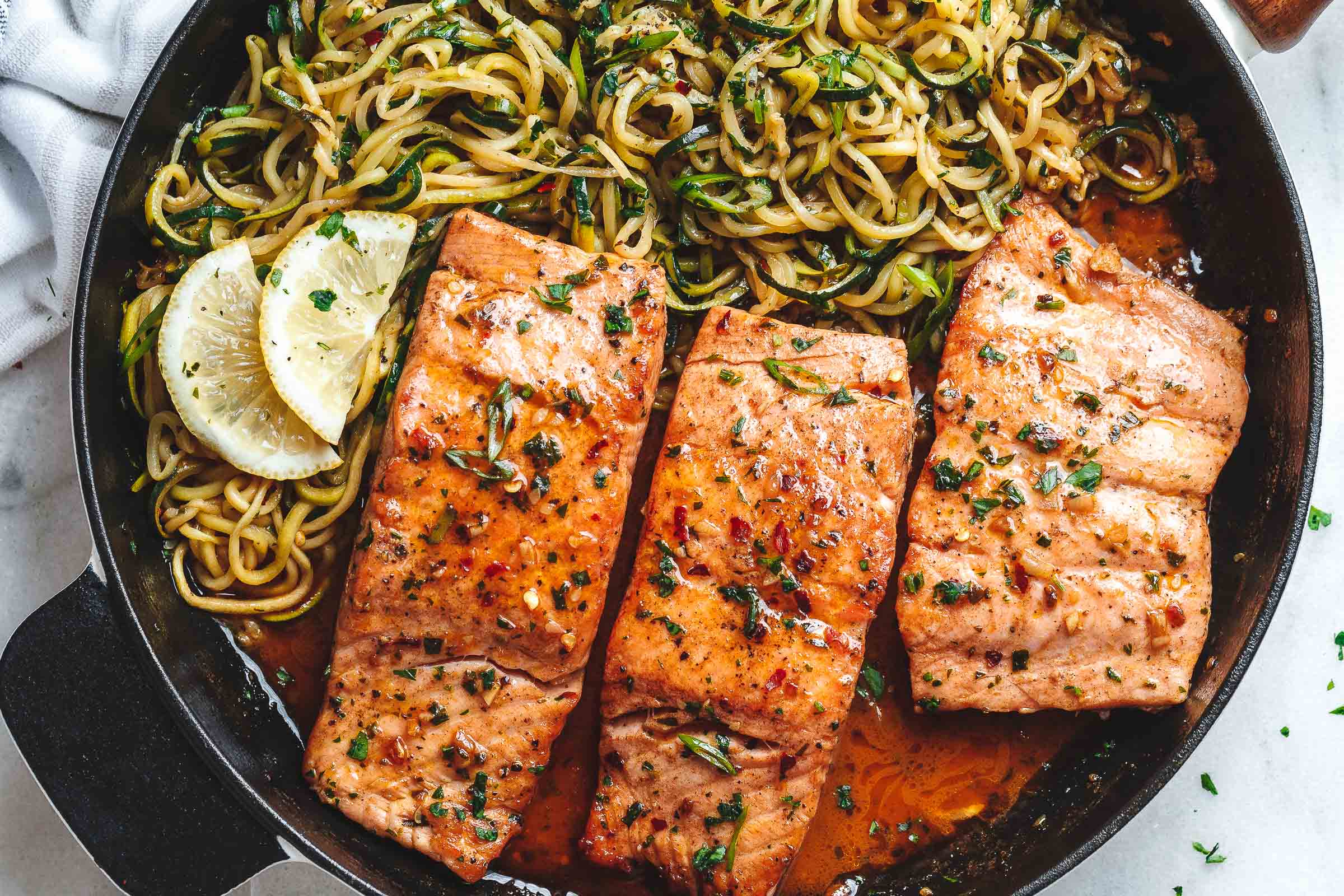 Pan-Seared Salmon with Ginger-Turmeric Zucchini Noodles