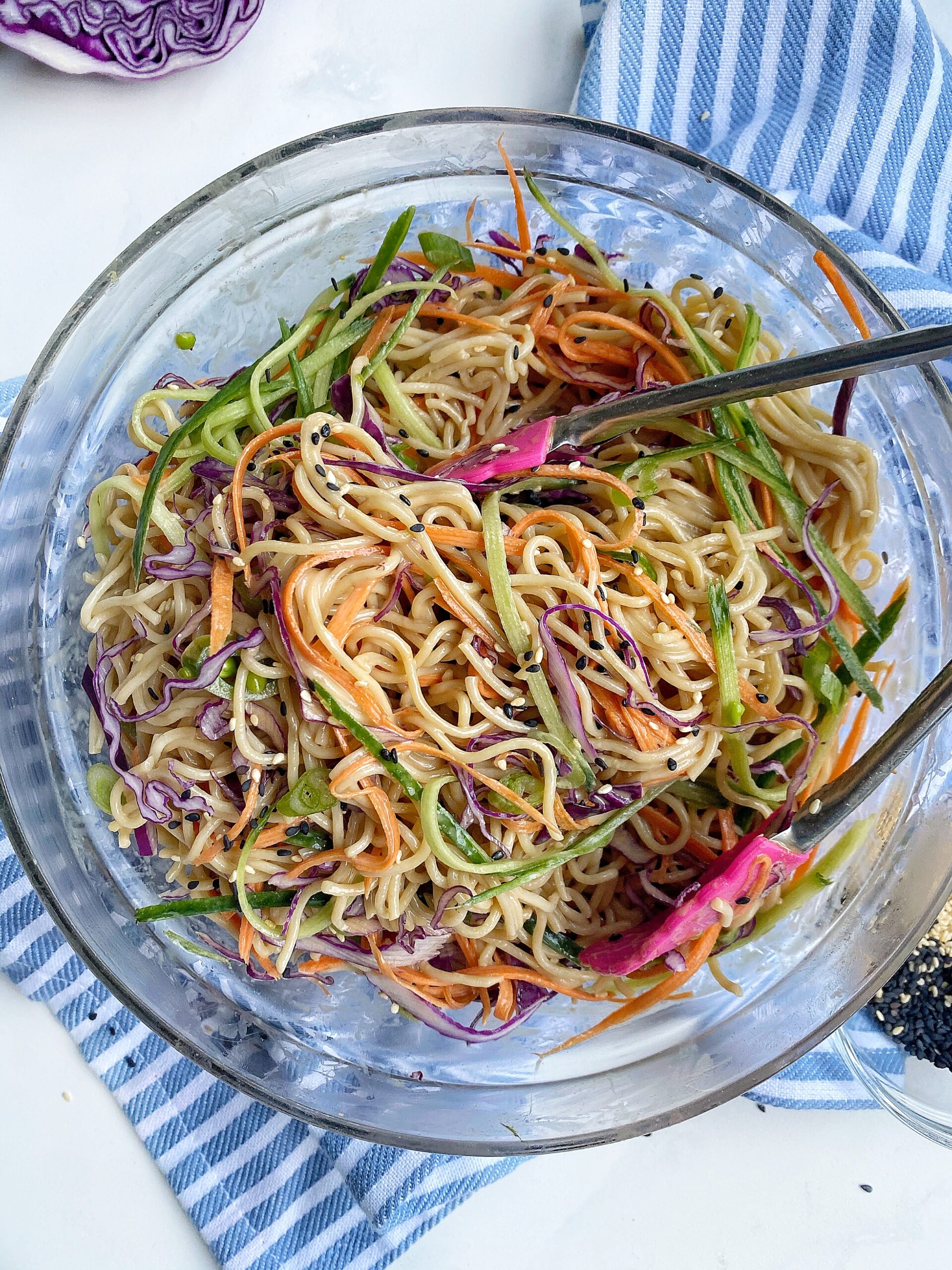 Cold Asian Noodle Salad with Toasted Sesame and Ginger Dressing