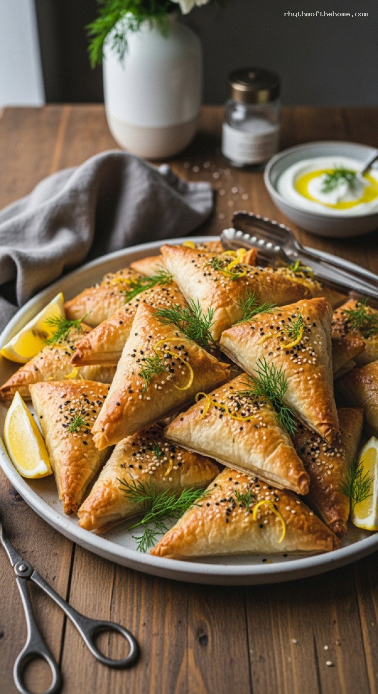 Baked Spanakopita Triangles with Spinach, Feta, and Dill