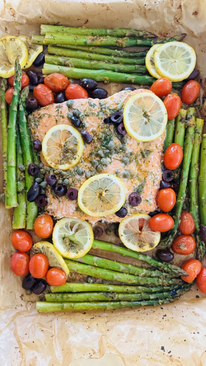 Sheet Pan Mediterranean Salmon with Lemon, Olives, and Capers