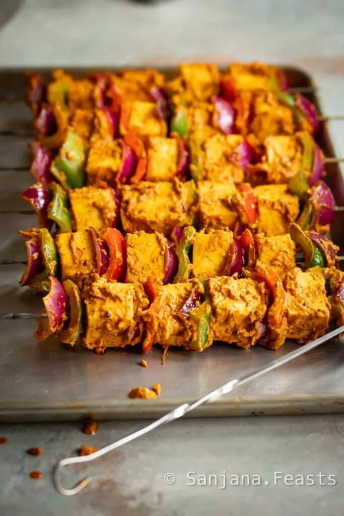 Paneer Tikka Skewers with Garam Masala and Bell Peppers
