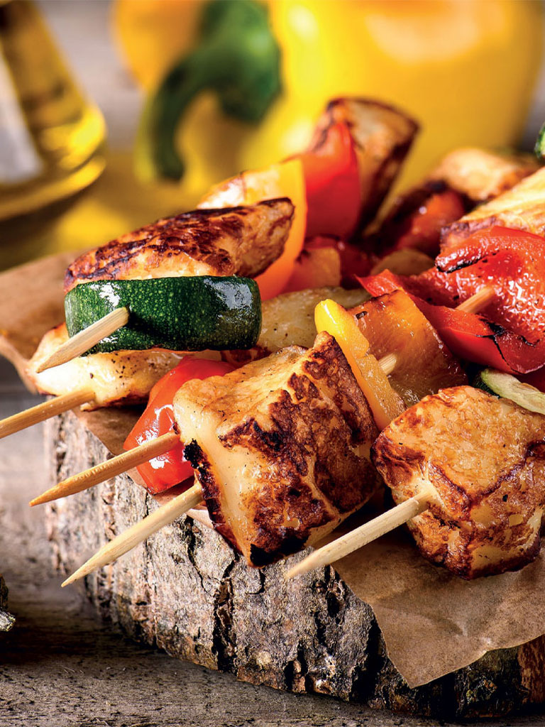 Grilled Mediterranean Vegetable and Halloumi Skewers
