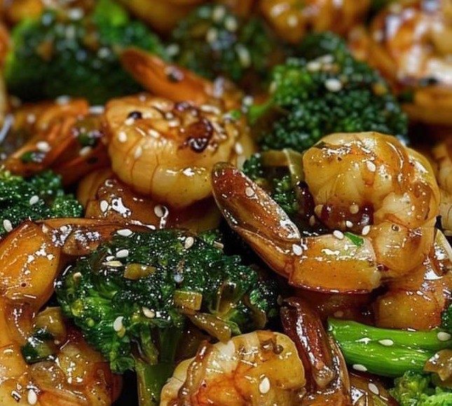 Stir-Fried Garlic Shrimp with Broccoli and Sesame